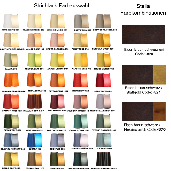 Stella Konfiguration Farbe Montur und Farbe des Strichlack Lampenschirmes