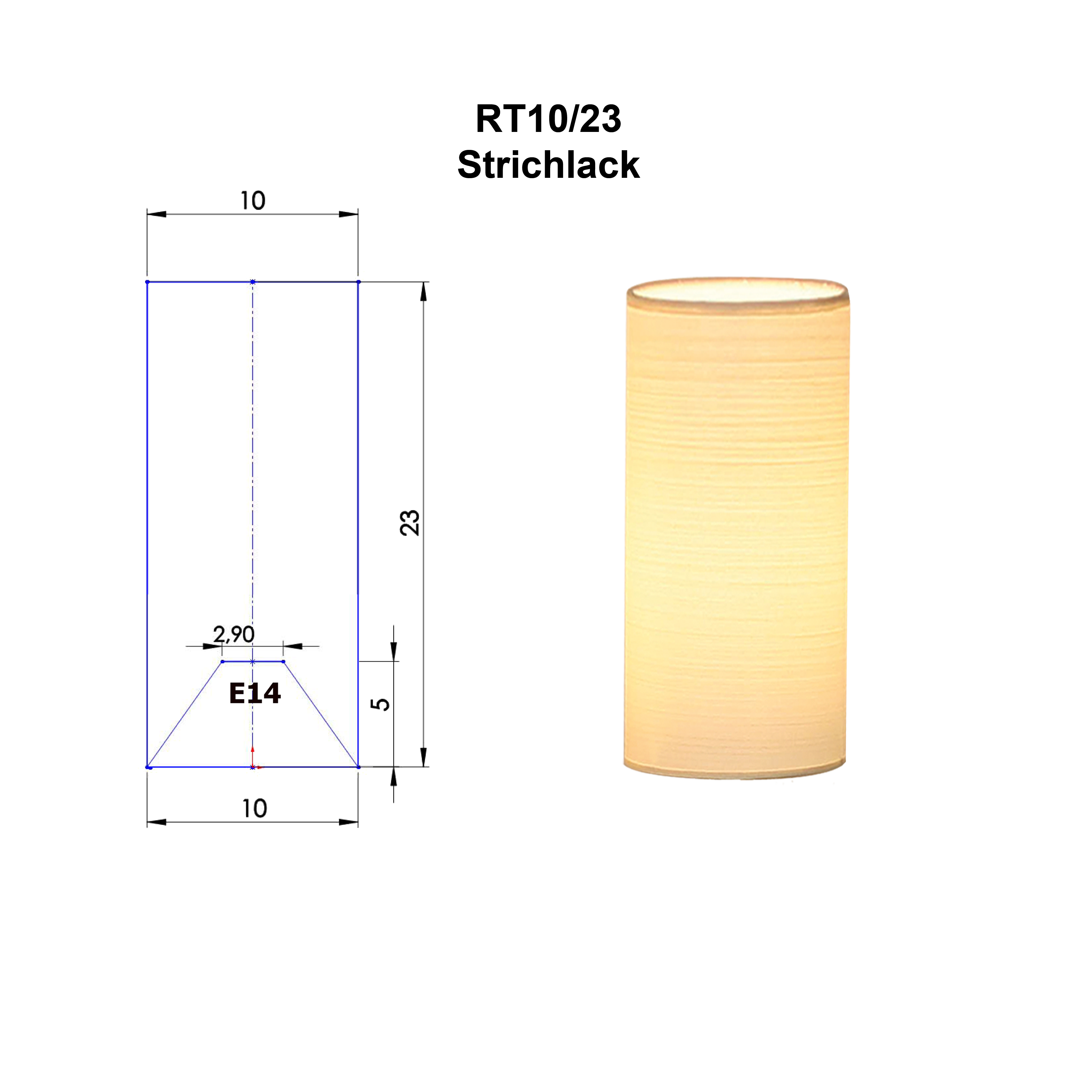 Lampenschirm Tonne E14 Strichlack D=10cm H=23cm Halterung + Farbe nach Wahl