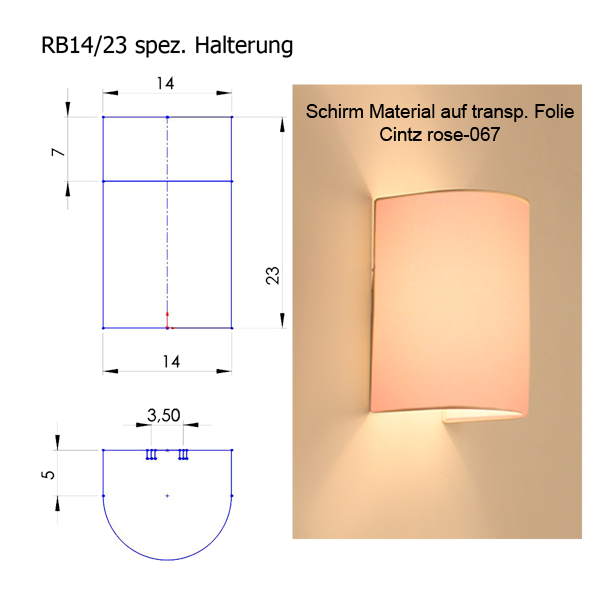 Lampenschirm Blende A, B=14cm, H=23cm Chintz, spezial Halterung für Montur LI702,