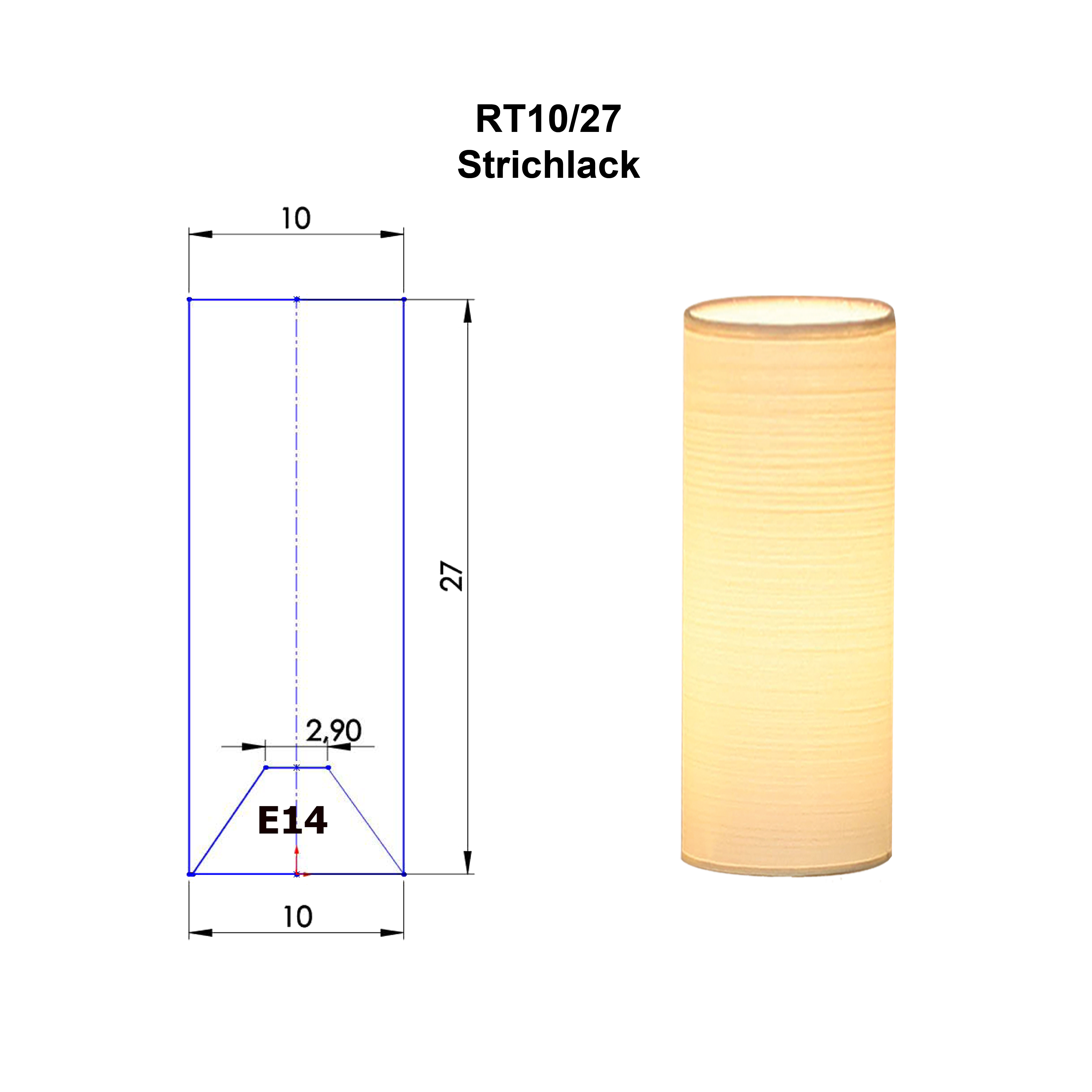 Lampenschirm Tonne E14 Strichlack D=10cm H=27cm Halterung + Farbe nach Wahl