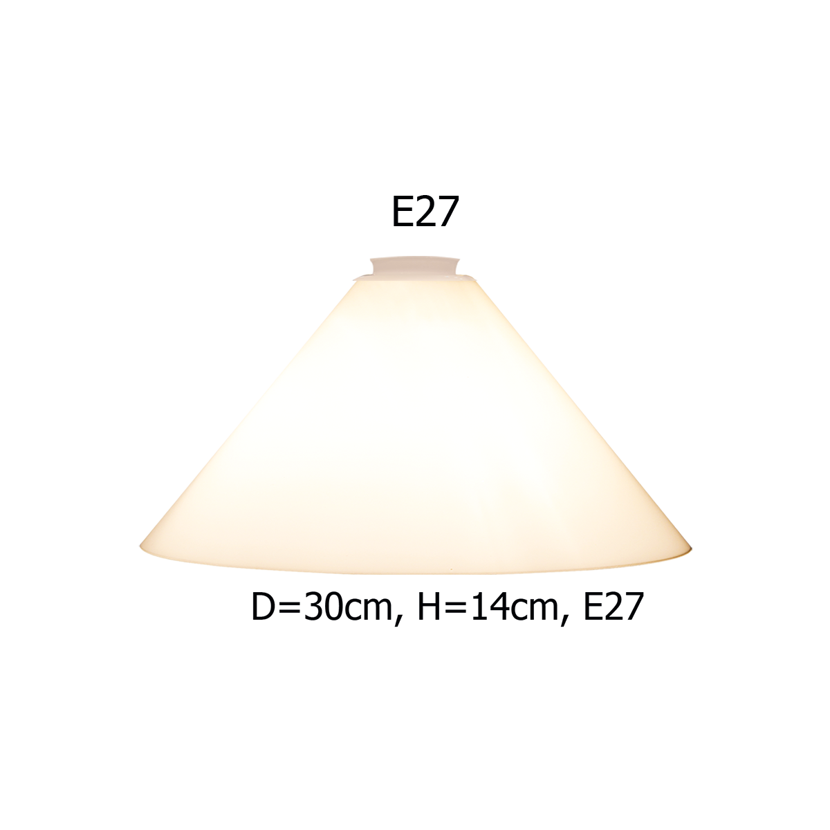 Leuchtenglas konisch D=30cm Opal weiss glänzend E27, GF30/14 mit Griffrand