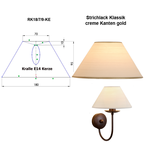 Lampenschirm konisch Aufstecker D=18cm Kralle Tropfen E14 Strichlack Farbe nach Wahl