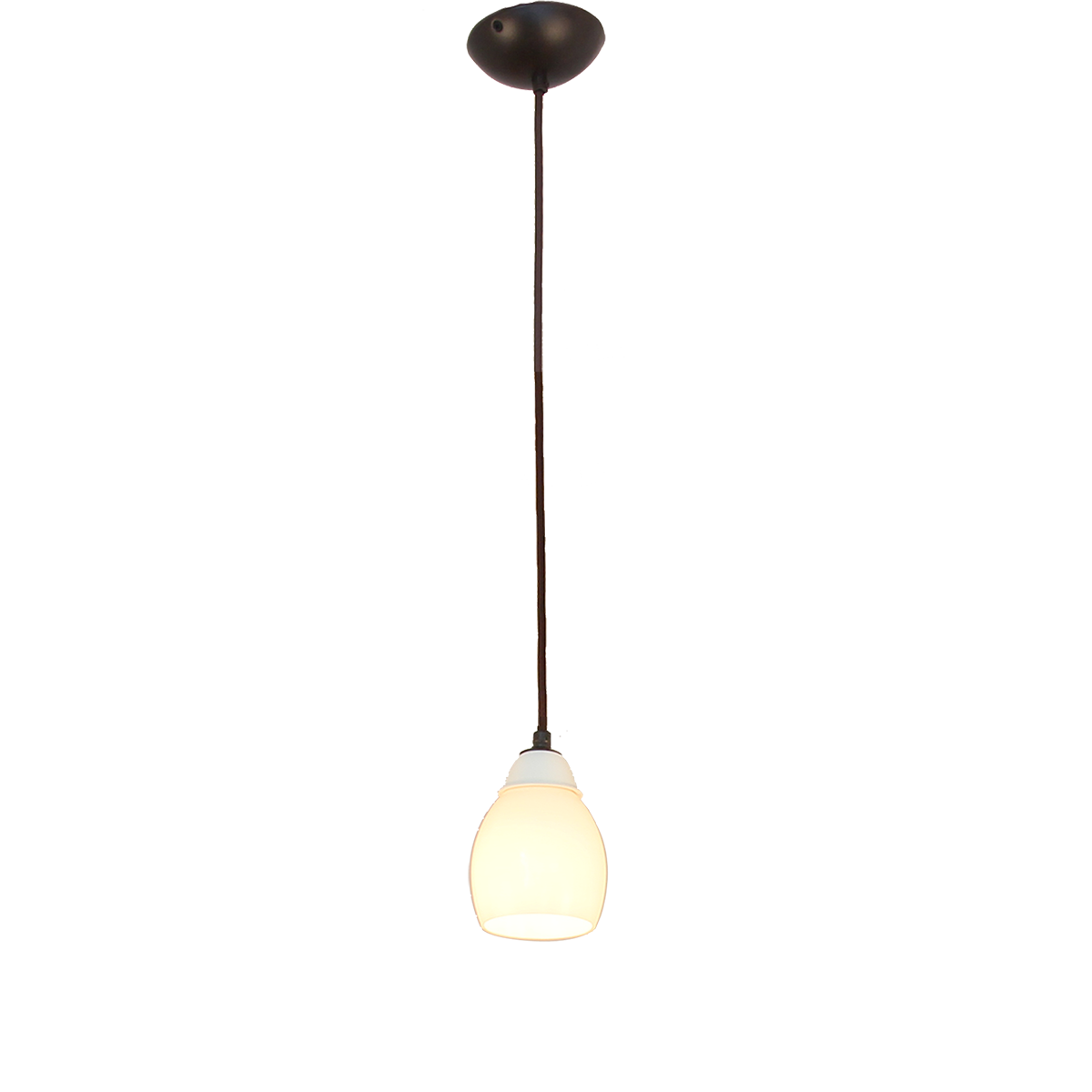 Pendel E14 mit Glas Opal GTU8/10, Montur Eisen / Keramik