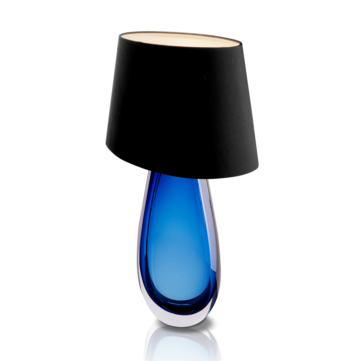 Murana 4 exklusive schwere Azur Überfangglas Tischleuchte ovale Form groß E27 mit Seiden Lampenschirm Menzel Leuchten Manufaktur