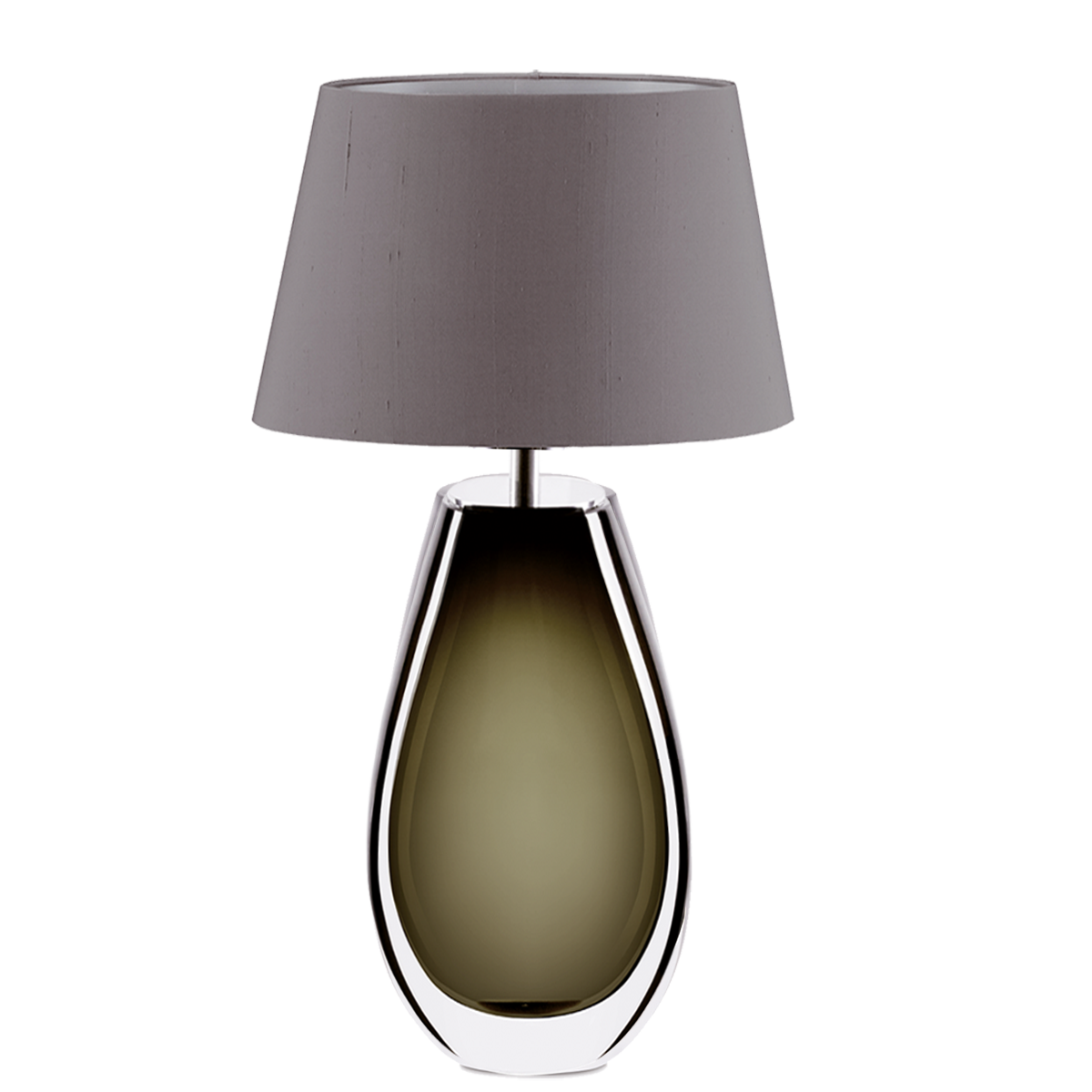Murana 4 exklusive große ovale Tischleuchte, Glas im Farbton Olive, mit Seiden Lampenschirm Menzel Leuchten Manufaktur