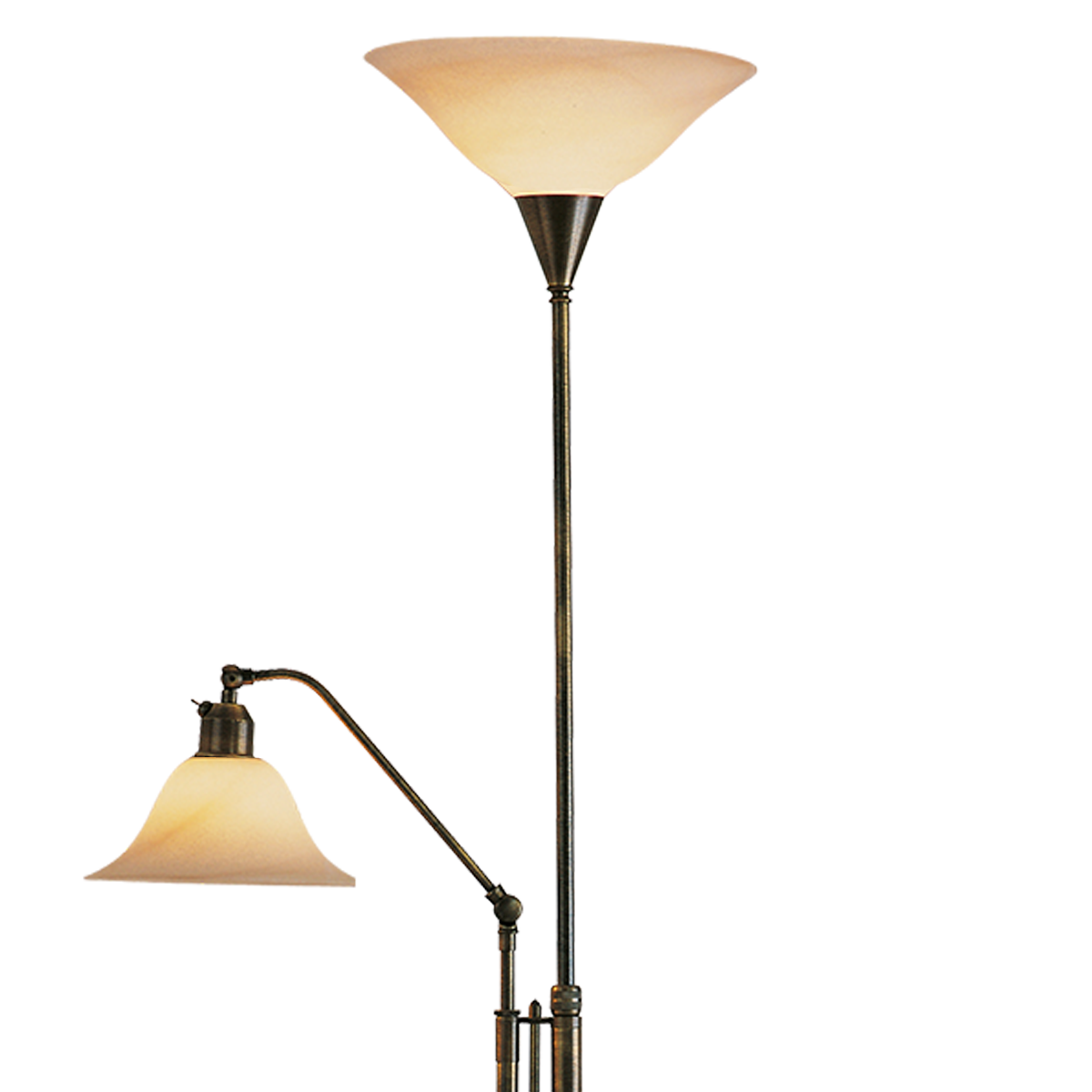 Anno 1900 Stehleuchte Standfluter mit Lesearm verstellbar Messing Farbe nach Wahl, Lampenschirme Scavo Rauchglas