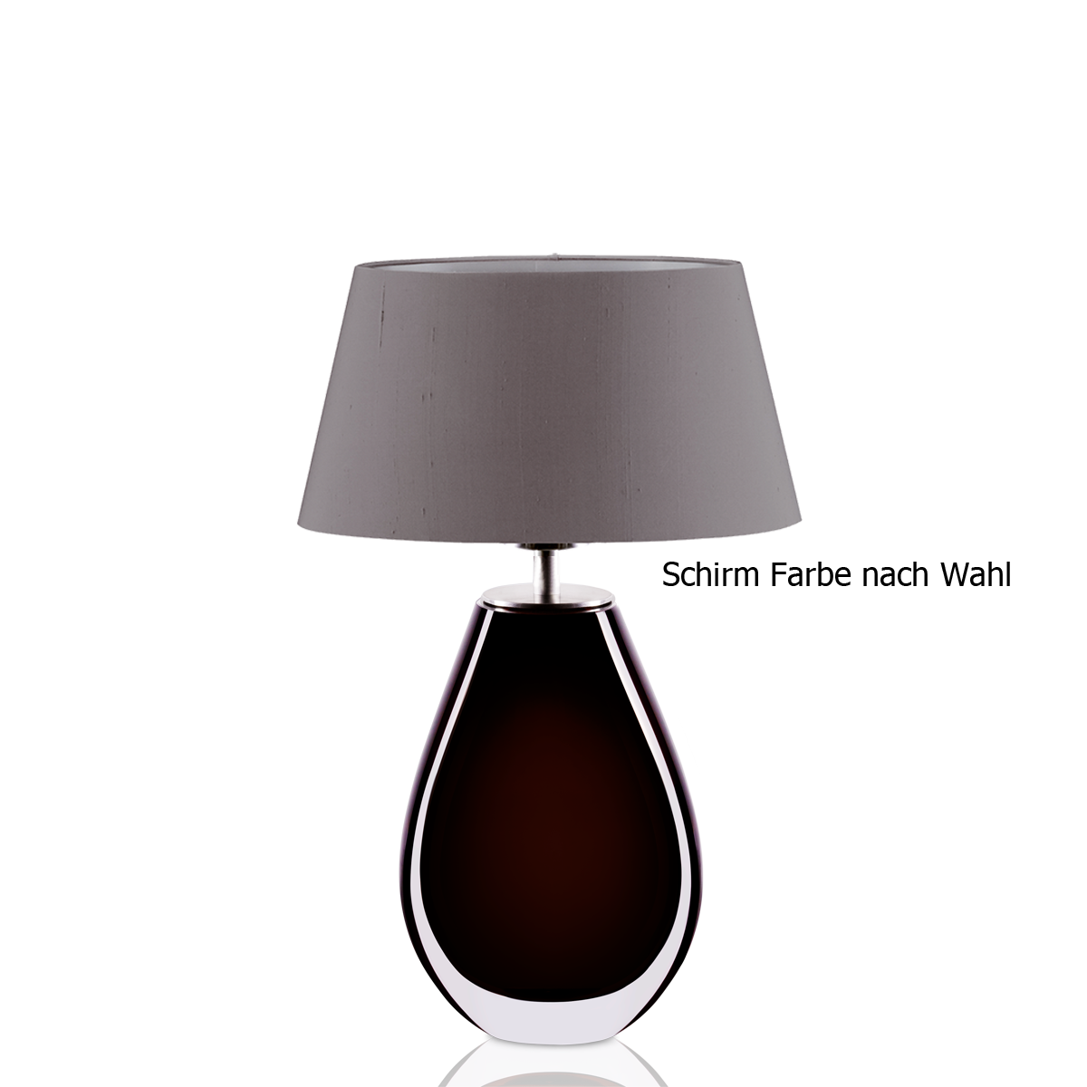 Murana 3 exklusive ovale Tischleuchte, Glas im Farbton Black, mit Seiden Lampenschirm Menzel Leuchten Manufaktur