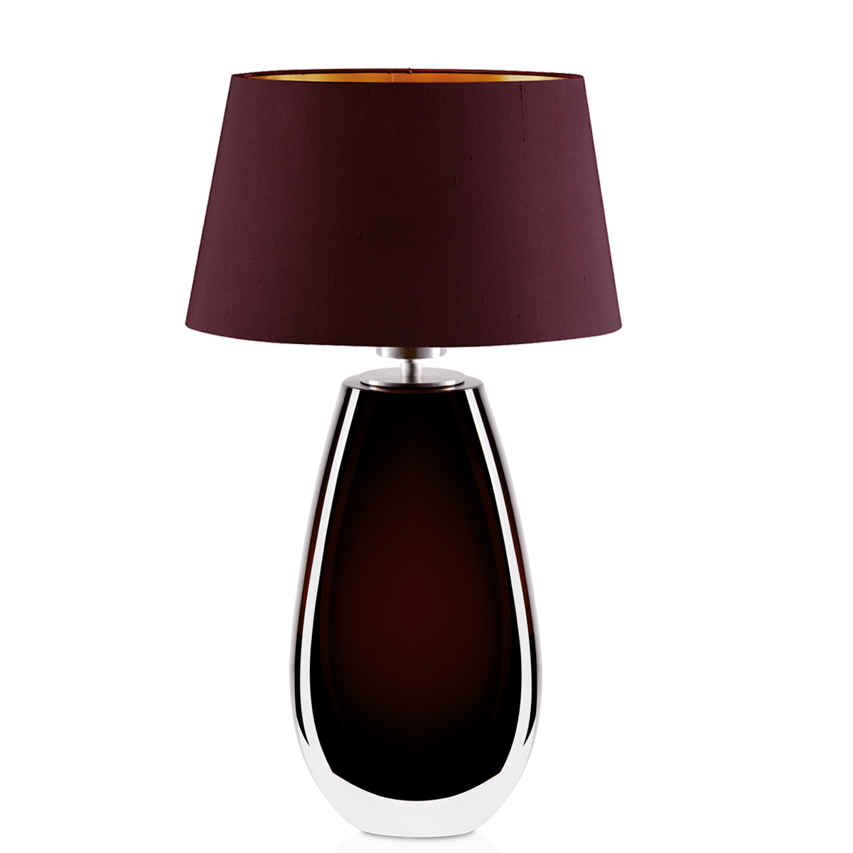 Murana 4 exklusive große ovale Tischleuchte, Glas im Farbton Black, mit Seiden Lampenschirm Menzel Leuchten Manufaktur