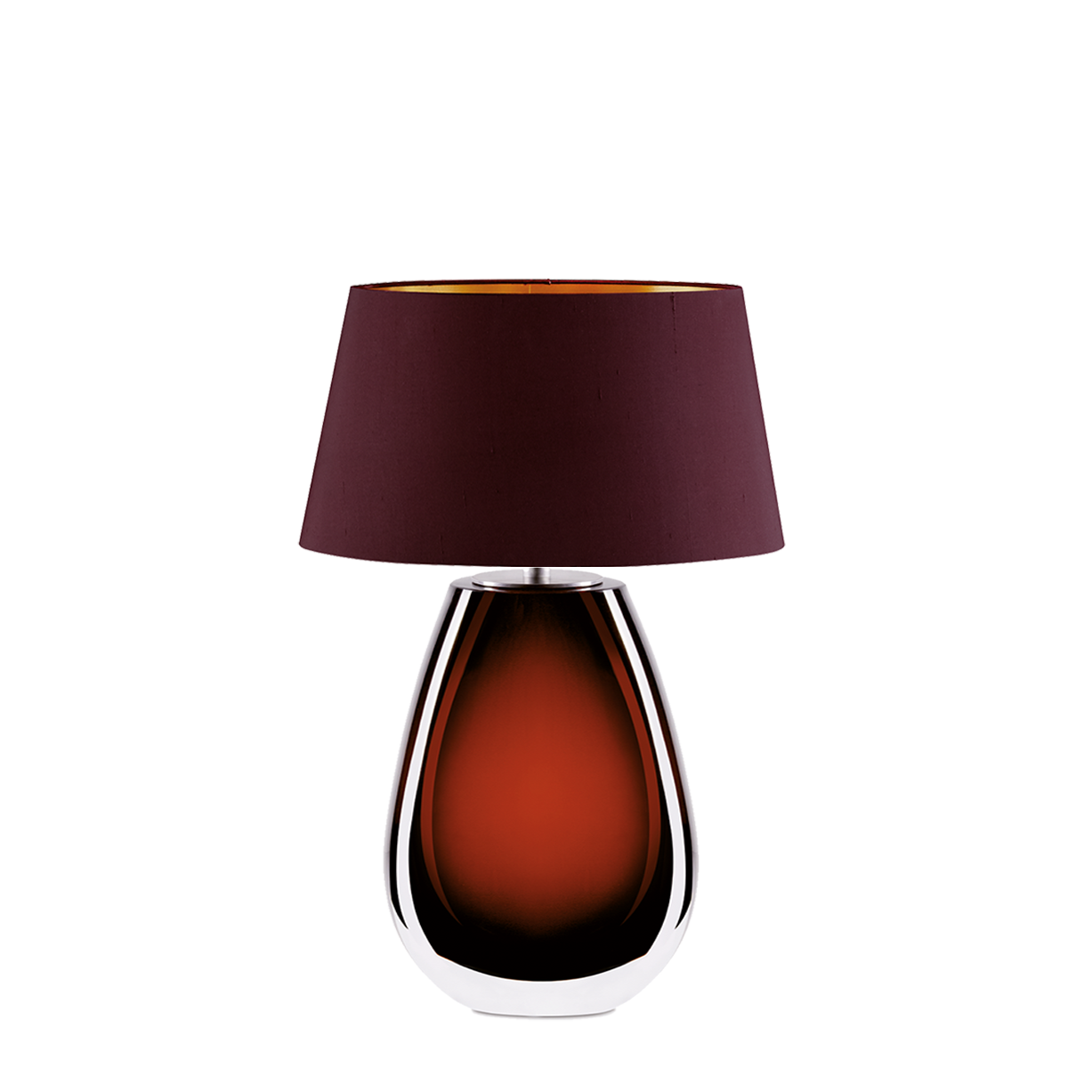 Murana 3 exklusive ovale Tischleuchte, Glas im Farbton Marone, mit Seiden Lampenschirm Menzel Leuchten Manufaktur